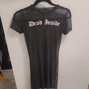 Black Mesh Dress with 'Dead Inside' Print